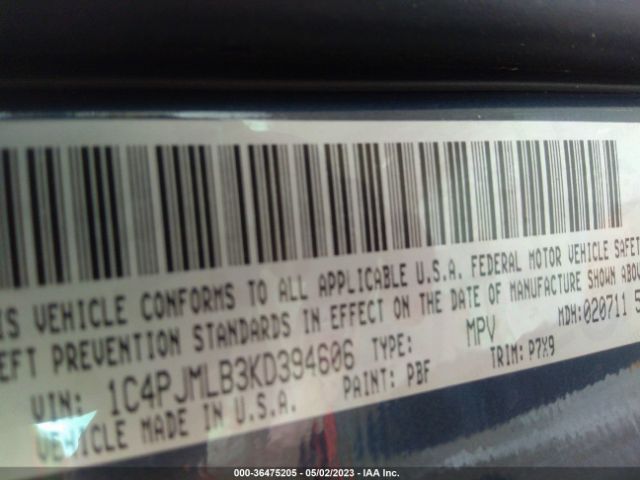 1C4PJMLB3KD394606 Jeep Cherokee Latitude Plus