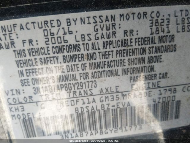 3N1AB7AP8GY291773 Nissan Sentra Sr/sl/s/sv/fe+ S