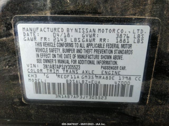 3N1AB7AP3JY305523 Nissan SENTRA S