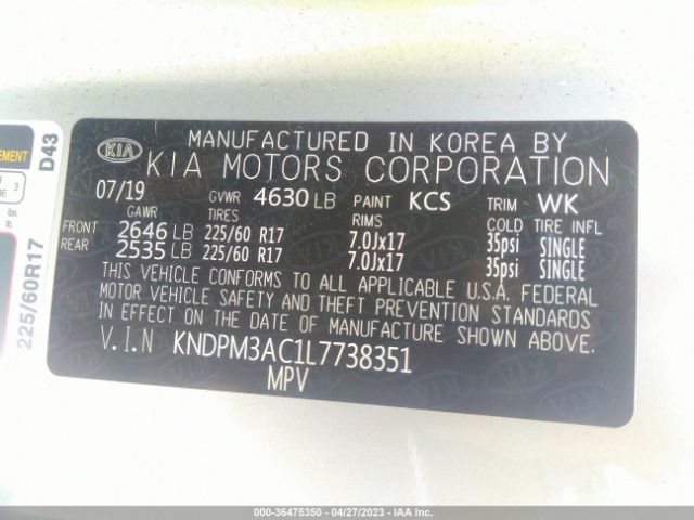 KNDPM3AC1L7738351 KIA Sportage Lx