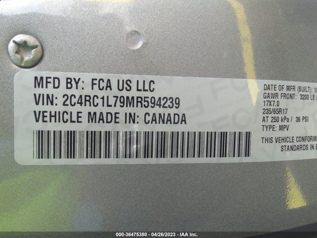 Chrysler Pacifica Hybrid Touring L 2021 2C4RC1L79MR594239 Image 9