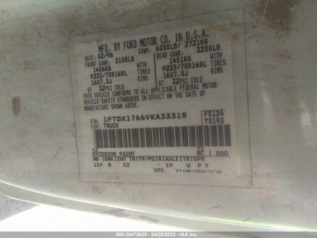 1997 FORD F-150 VIN: 1FTDX1766VKA33318