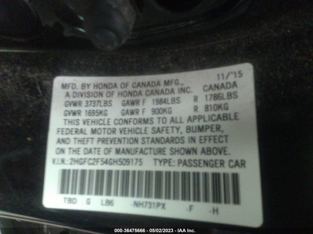 Honda Civic Sedan Lx 2016 2HGFC2F54GH509175 Image 9