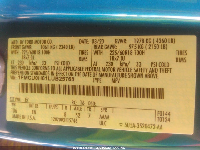 Ford ESCAPE SEL 2020 1FMCU0H61LUB25768 Image 9