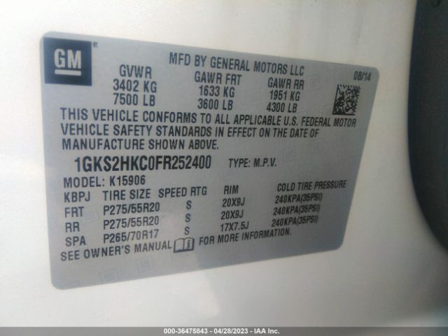 1GKS2HKC0FR252400 GMC Yukon Xl Slt