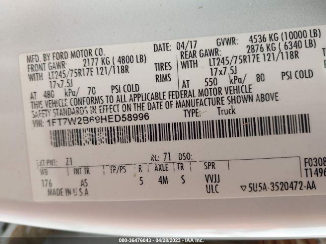 1FT7W2B69HED58996 Ford Super Duty F-250 Srw Lariat/platinum