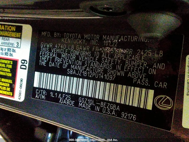 2023 Lexus ES, VIN: 58AJZ1B12PU141097