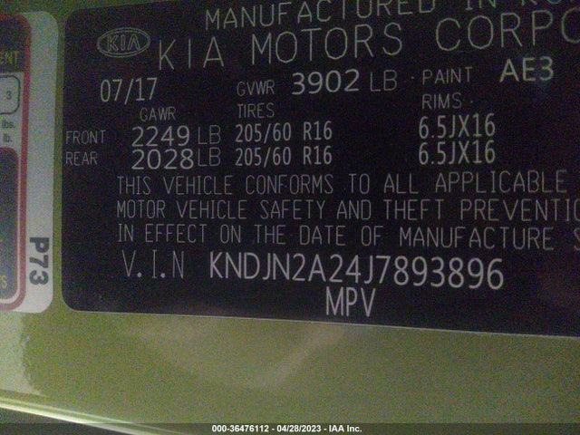 2018 KIA SOUL BASE VIN: KNDJN2A24J7893896
