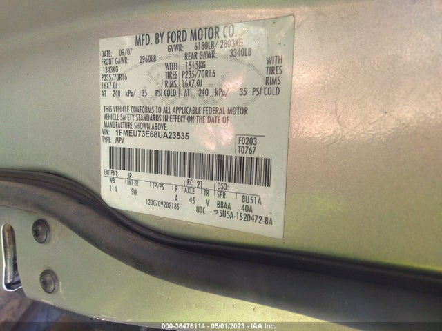 2008 FORD EXPLORER XLT VIN: 1FMEU73E68UA23535