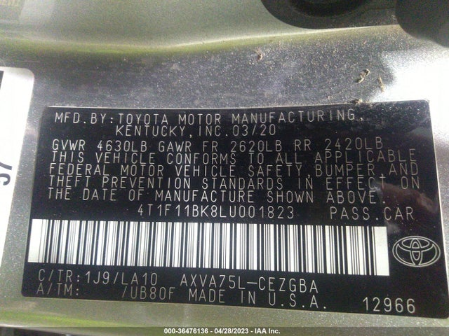 Toyota CAMRY XLE 2020 4T1F11BK8LU001823 Image 11