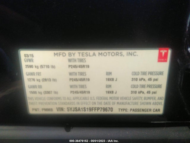 5YJSA1S19FFP79670 Tesla Model S Kwh Battery