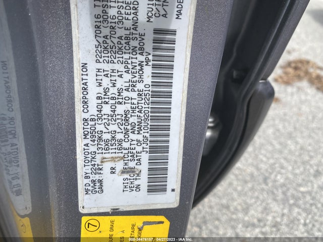 2002 LEXUS RX VIN: JTJGF10V920122510