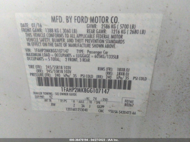 Ford SEDAN POLICE INTERCEPTOR 2016 1FAHP2MK8GG107147 Image 11
