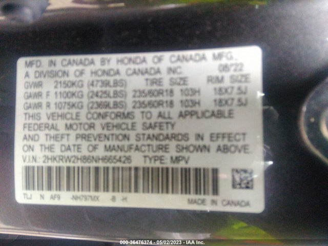 Honda Cr-v Ex-l 2022 2HKRW2H86NH665426 Image 9