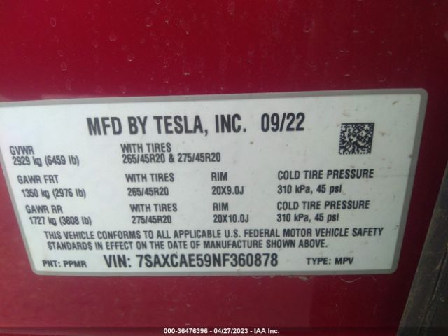 7SAXCAE59NF360878 Tesla MODEL X