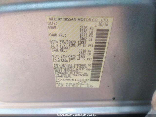 5N1AZ2MHXHN115107 Nissan Murano Platinum