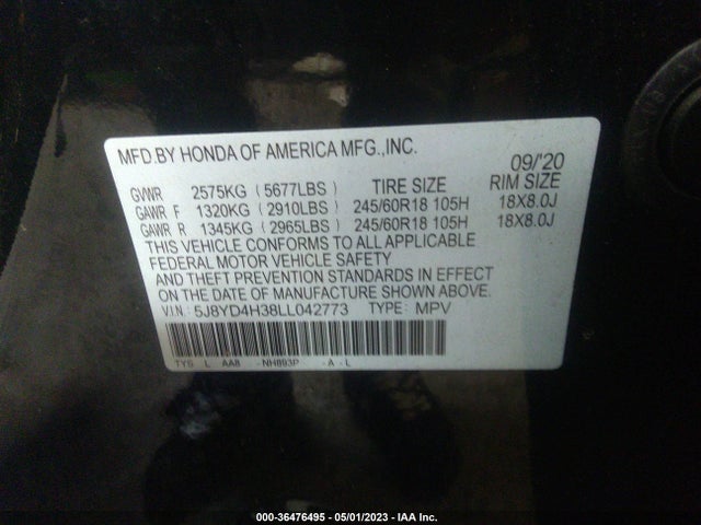 Acura MDX 2020 5J8YD4H38LL042773 Image 9