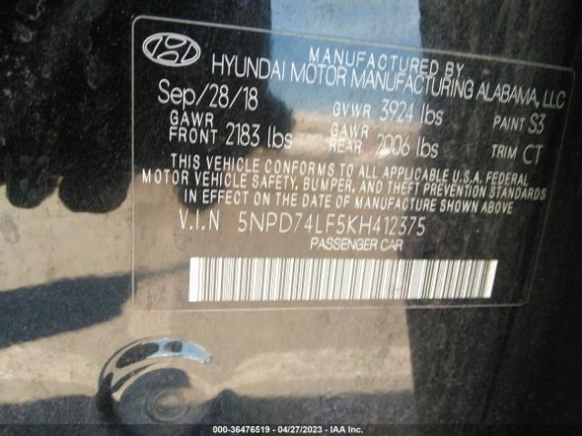 Hyundai ELANTRA SE 2019 5NPD74LF5KH412375 Image 10