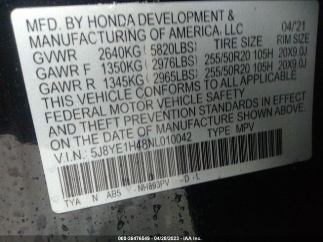 5J8YE1H48NL010042 Acura Mdx W/technology Package