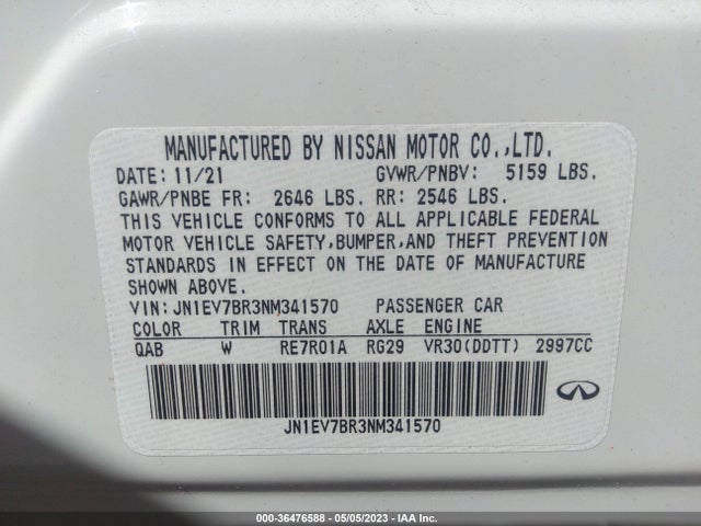 2022 Infiniti Q50, VIN: JN1EV7BR3NM341570