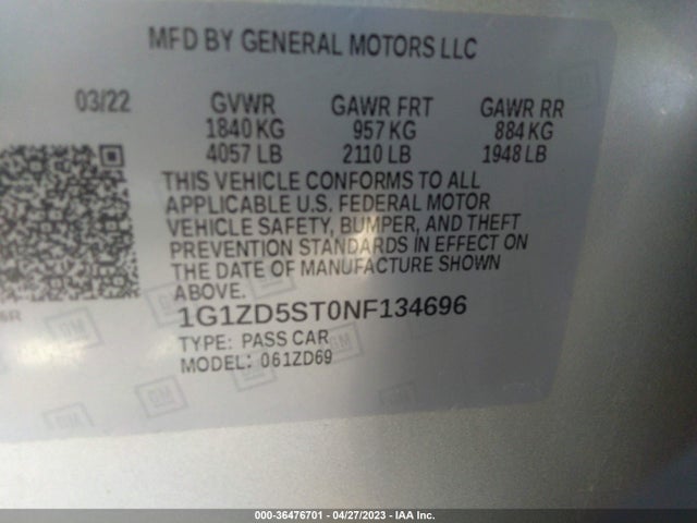 Chevrolet MALIBU LT 2022 1G1ZD5ST0NF134696 Image 9