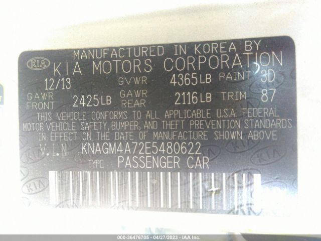 KNAGM4A72E5480622 KIA Optima Lx