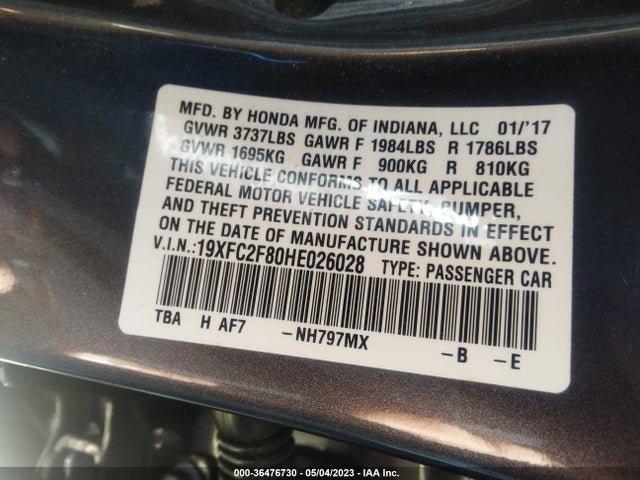 Honda Civic Sedan Ex 2017 19XFC2F80HE026028 Image 9