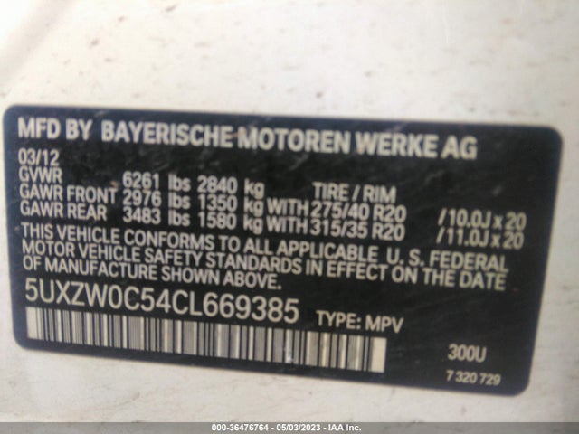 2012 BMW X5 35D VIN: 5UXZW0C54CL669385