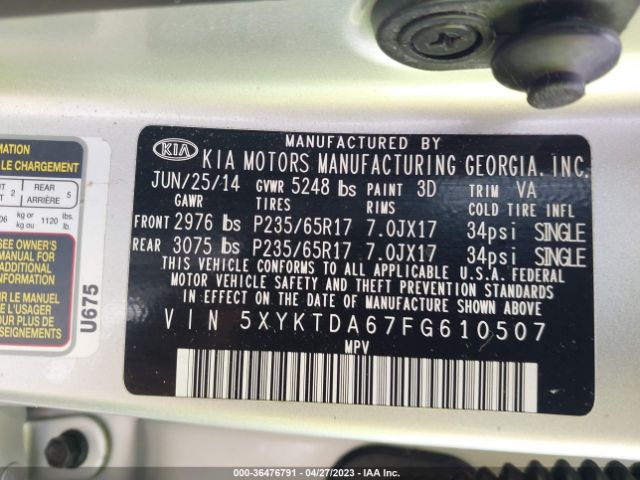 5XYKTDA67FG610507 KIA SORENTO LX