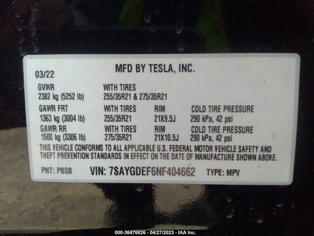 Tesla Model Y Performance 2022 7SAYGDEF6NF404662 Image 9