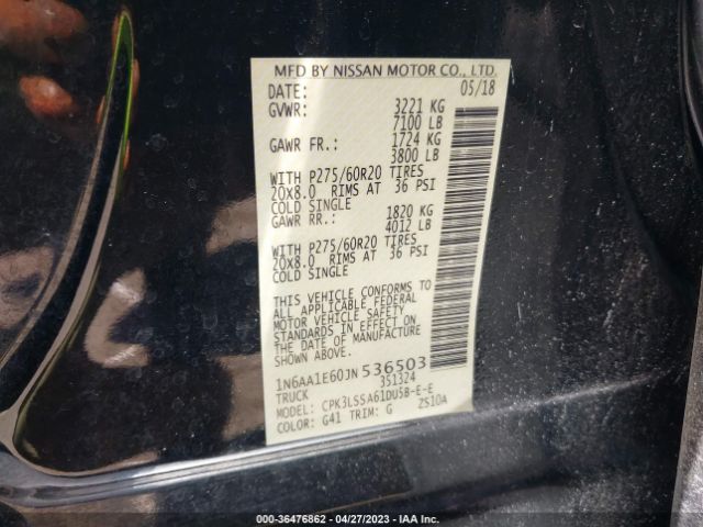1N6AA1E60JN536503 Nissan TITAN SV