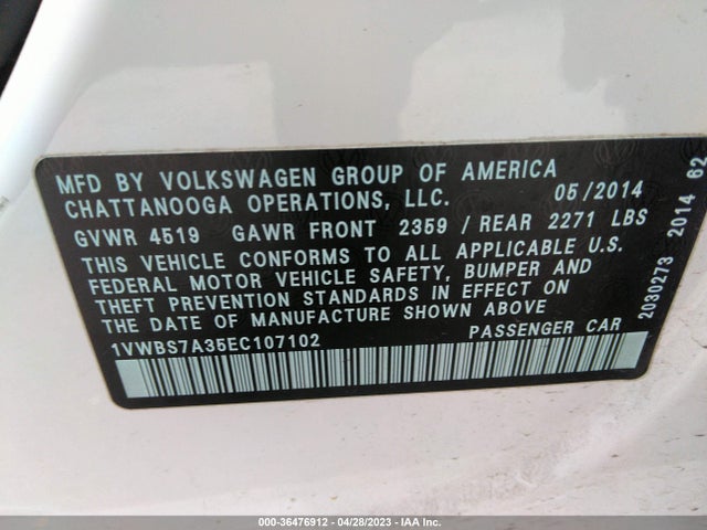 Volkswagen PASSAT SE 2014 1VWBS7A35EC107102 Image 11