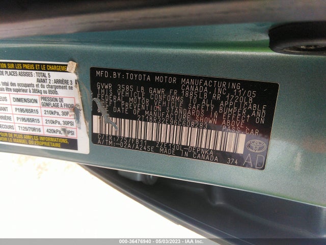 2006 TOYOTA COROLLA CE/S/LE VIN: 2T1BR32E96C608283