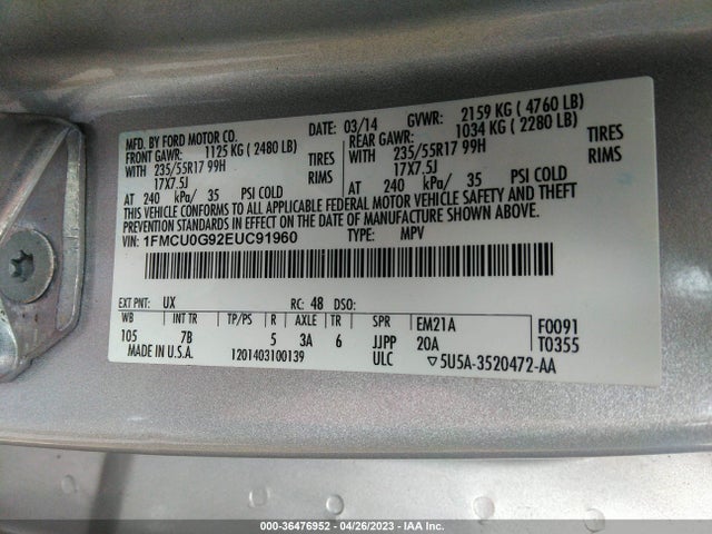 Ford ESCAPE SE 2014 1FMCU0G92EUC91960 Image 10