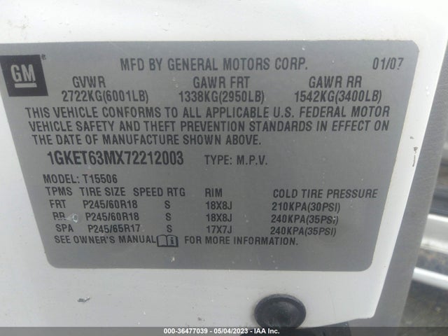 2007 GMC ENVOY DENALI VIN: 1GKET63MX72212003