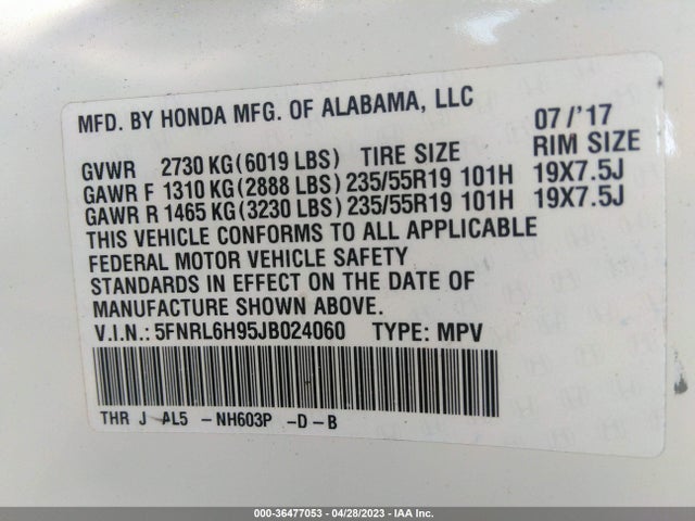 Honda Odyssey Elite 2018 5FNRL6H95JB024060 Image 9