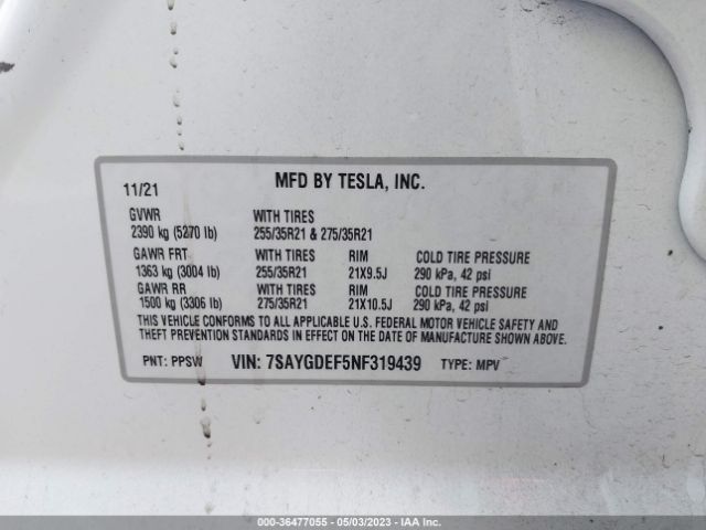 7SAYGDEF5NF319439 Tesla Model Y Performance