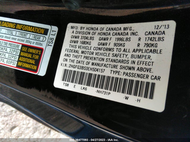Honda Civic Coupe Lx 2014 2HGFG3B53EH504157 Image 9