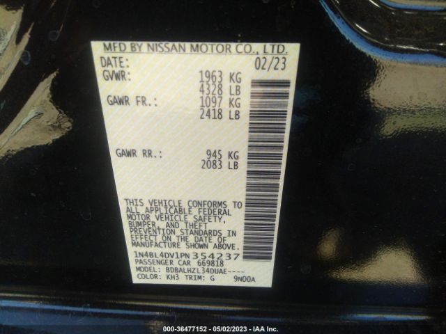 1N4BL4DV1PN354237 Nissan Altima 2.5 Sv