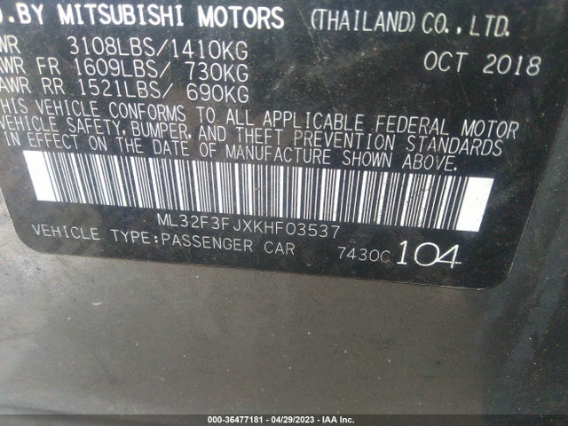 ML32F3FJXKHF03537 Mitsubishi Mirage G4 Es/rf