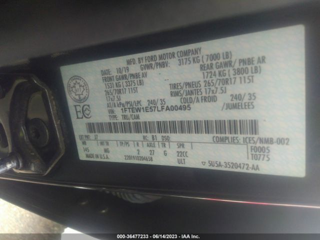 1FTEW1E57LFA00495 Ford F-150 Xl/xlt/lariat
