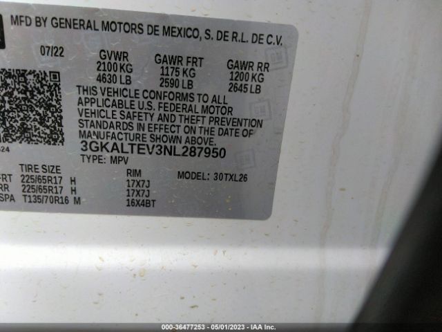3GKALTEV3NL287950 GMC Terrain Sle