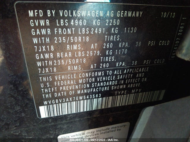 WVGBV3AX7EW543563 Volkswagen Tiguan Sel