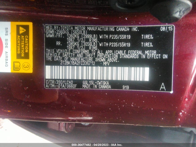 2T2BK1BA2FC336712 Lexus RX 350
