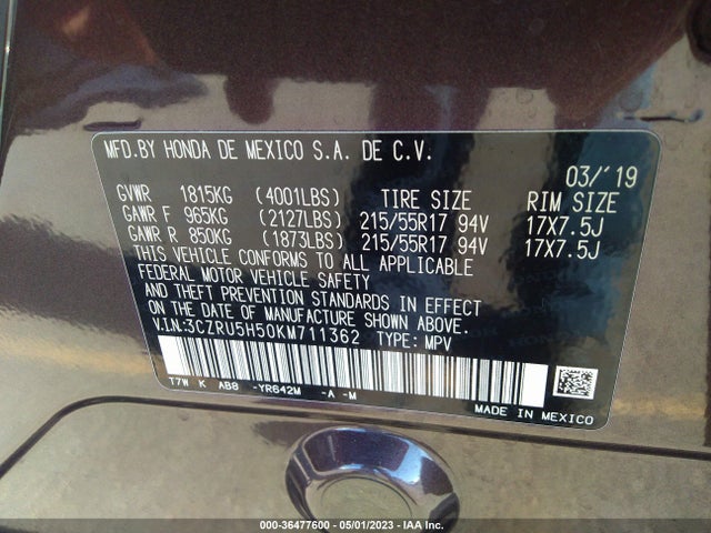 Honda HR-V EX 2019 3CZRU5H50KM711362 Image 9