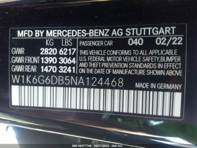 W1K6G6DB5NA124468 Mercedes-Benz S-class S 500