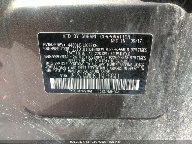 2018 SUBARU FORESTER TOURING VIN: JF2SJAWC6JH435641