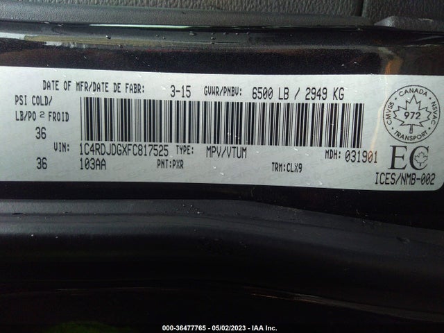 Dodge DURANGO LIMITED 2015 1C4RDJDGXFC817525 Image 9