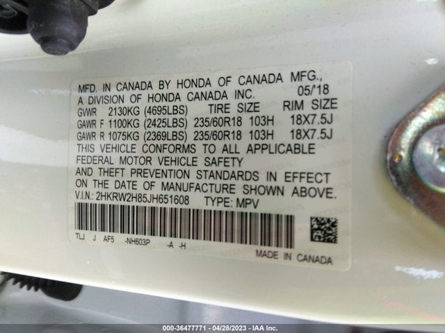 Honda Cr-v Ex-l 2018 2HKRW2H85JH651608 Image 9