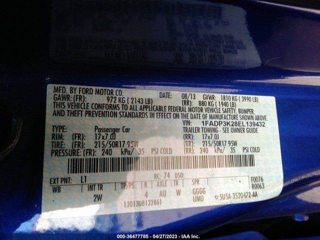 Ford FOCUS SE 2014 1FADP3K28EL139432 Image 11